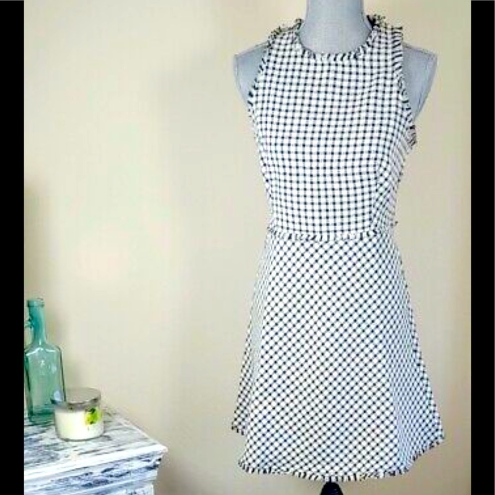 Womens Black White Gingham Fray Detail Raw Hem Sleeveless Dress